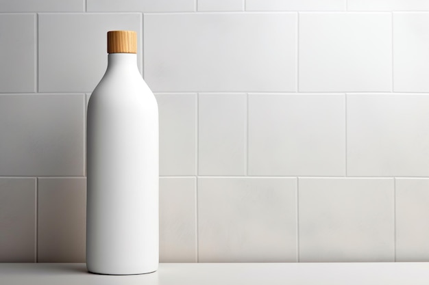 Weiße Flasche auf einem Holztisch Generative Ai