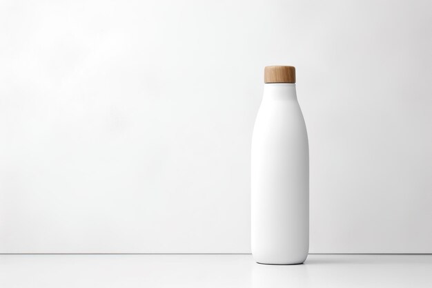 Weiße Flasche auf einem Holztisch Generative Ai