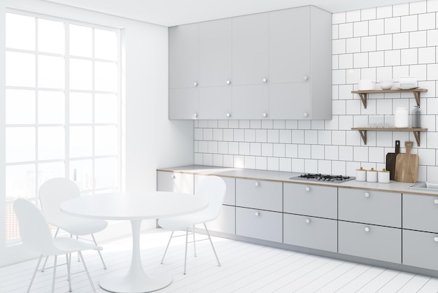 Foto weiße fliesen küche graue arbeitsplatte seite