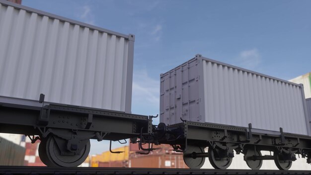 Weiße Frachtcontainer für Logistik und Transport Güterzug mit leeren weißen Containern 3D-Illustration