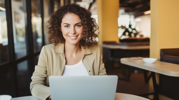 Weiße Frau benutzt einen Laptop