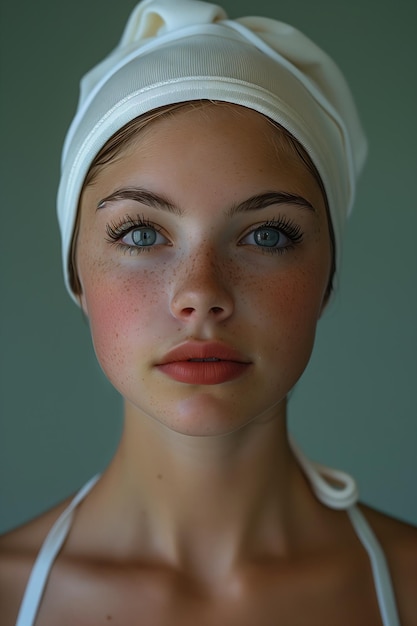 weiße Frau Kopfband Kopfporträt jung frecklige blasse Haut naturalistische Technik Pilger rosig