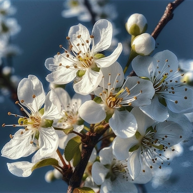 Weiße Frühlingsblumen, erstellt mit generativer KI