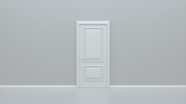 Weiße geschlossene Tür an weißer Wand