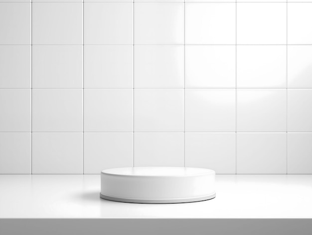 Foto weiße glänzende fliesen mit podium auf dem hintergrund des badezimmers