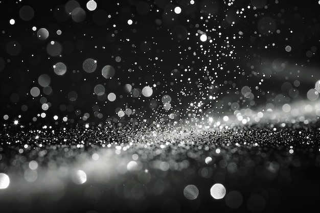Weiße Glitzerpartikel fallen auf schwarzen Hintergrund