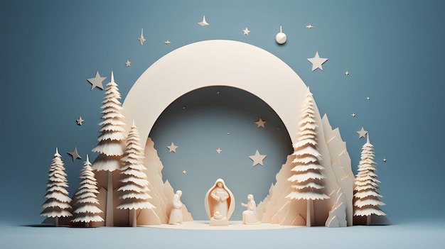 Weiße Illustration, die die Geburt des Herrn als Weihnachtskarte als Symbol der Erinnerung an die Geburt der Erlöser darstellt