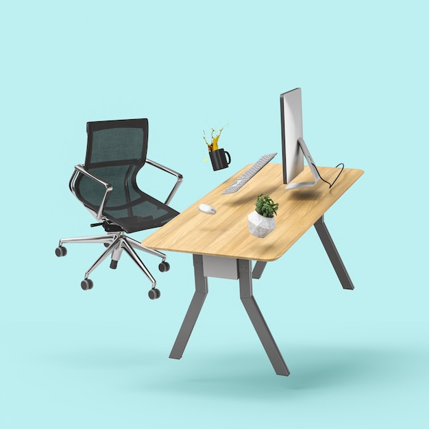 Foto weiße innenräume im bürozimmer mit nullschwerkraft 3d-illustration