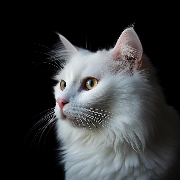 Weiße Katze auf schwarzem Hintergrund