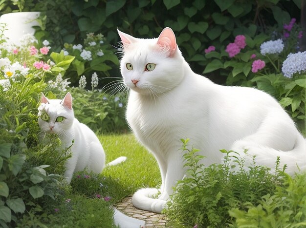 Weiße Katze im Garten