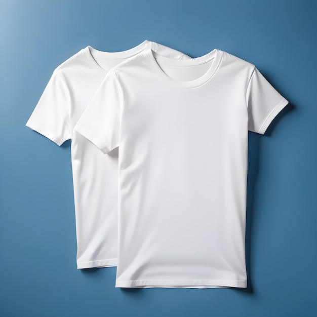 Weiße Kurz-T-Shirt-Vorlage auf blauem Hintergrund für Druckdesign