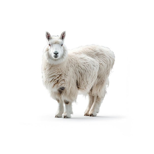 Weiße Lama steht vor weißem Hintergrund Generative KI