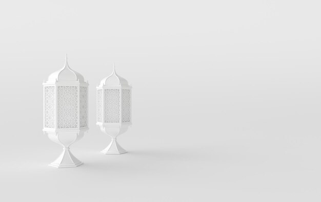 Weiße Laterne mit Kerzenlampe arabisches Arabesken-Design Konzept für den islamischen Tag Ramadan Kareem