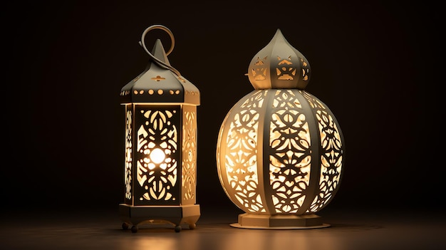 Weiße Laterne mit Kerzenlampe mit arabischer Dekoration