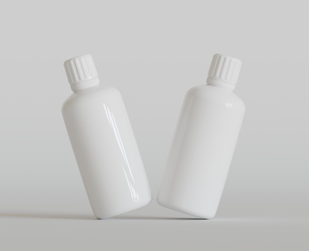 Weiße leere Flasche auf grauem Hintergrund