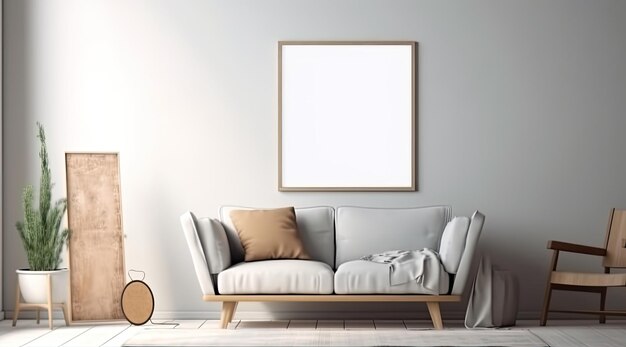 Weiße leere Leinwand mit Holzrahmen an der Wand, ideal für Mockup