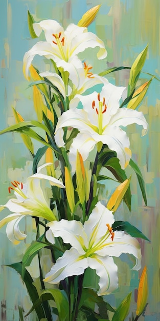 Weiße Lilien malen lebendige Farben und komplizierte Details