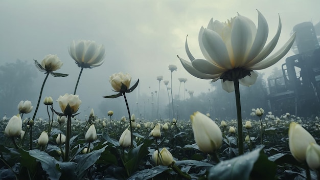 Weiße Lotusblumen blühen am Morgen
