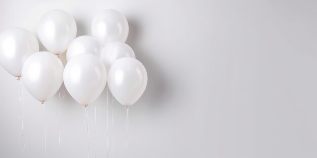 Weiße Luftballons auf weißem Hintergrund mit Platz für Text. Das Banner ist weiße generative KI