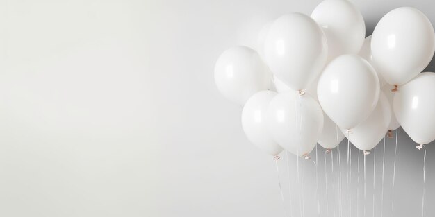 Weiße Luftballons auf weißem Hintergrund mit Platz für Text. Das Banner ist weiße generative KI