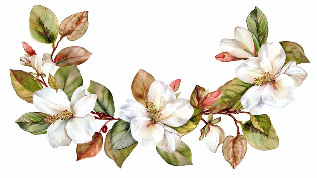 Weiße Magnolienblüten mit grünen Blättern Aquarellmalerei