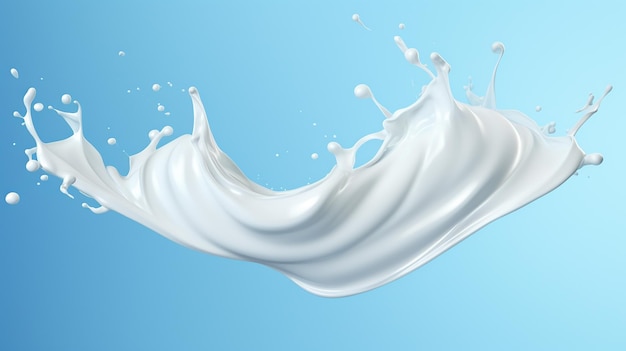Weiße Milch-Pr-Joghurt-Spritzer in Wellenform isoliert auf blauem Hintergrund