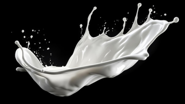 Weiße Milchspritzer isoliert auf schwarzem Hintergrund Weiße Flüssigkeitsspritzer