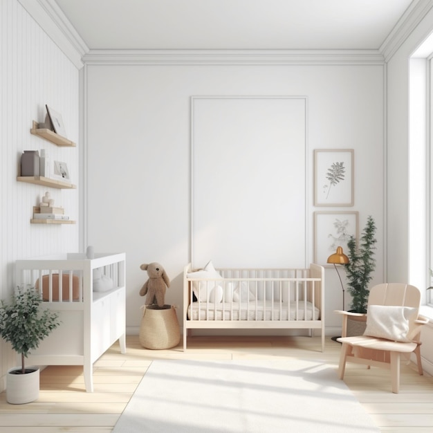 Weiße minimale skandinavische Innenarchitektur und weiße Rahmen