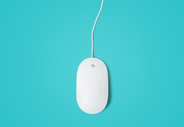 Weiße minimalistische Maus isoliert auf pastellminzfarbenem, blauem oder türkisfarbenem Hintergrund
