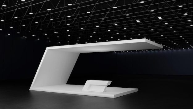 Weiße Mockup-Vorlagenstand-Messestandanzeige für Veranstaltungsmesse-Ausstellungshalle 3D-Render