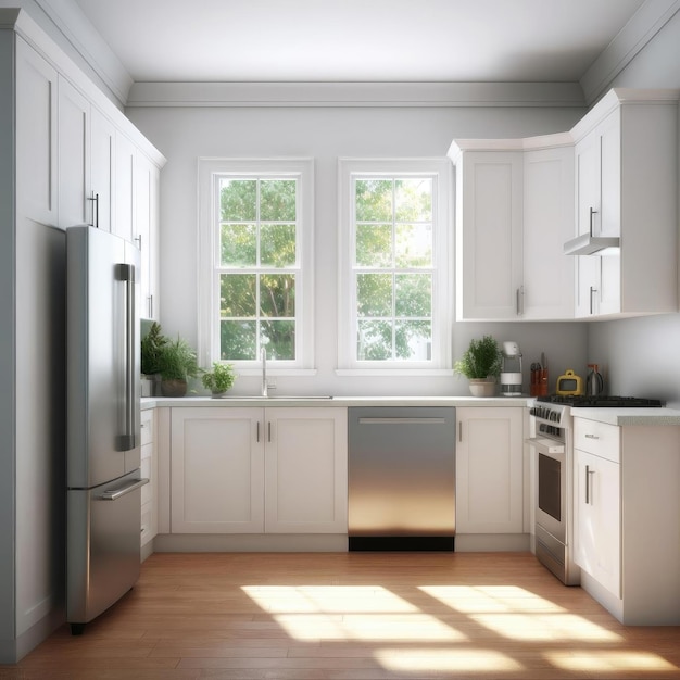 Weiße moderne Küche in einem Haus mit einem schönen Design