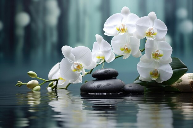 Weiße Orchideeblumen im Wasserspa-Konzept Generative KI