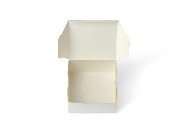 Weiße Papierbox für Lebensmittelpaket auf einem Weiß