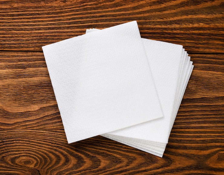Foto weiße papierservietten auf einem holzhintergrund