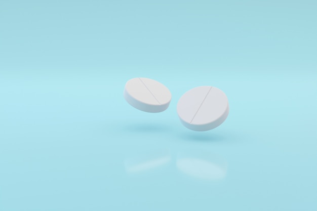 Weiße Pillen auf weichem blauem Hintergrund