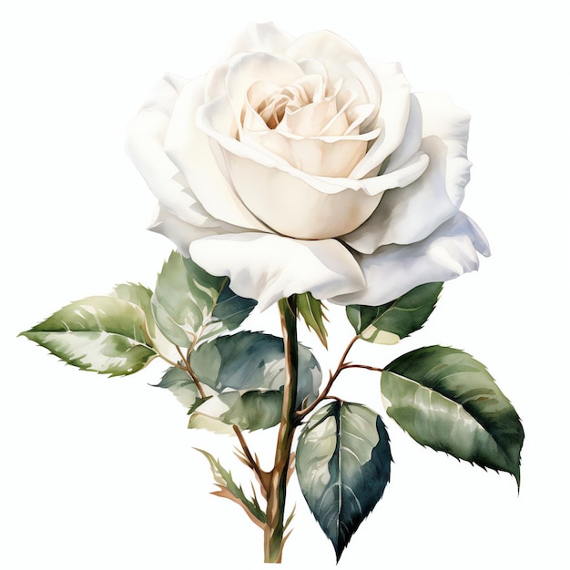 Weiße Rose Aquarell Clipart auf weißem Hintergrund