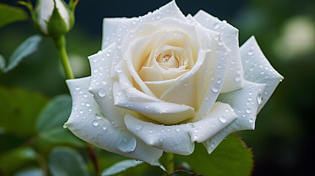 Foto weiße rose in taustropfen in der nähe von makro-weichem fokus