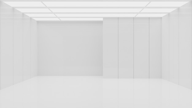 Weiße saubere leere Architektur Innenraum Raum Studio Hintergrund Wand Display Produkte minimalistisch. 3D-Rendering.