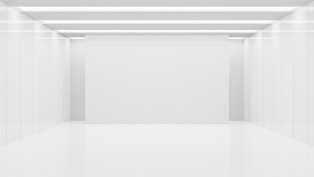 Weiße saubere leere Architektur Innenraum Raum Studio Hintergrund Wand Display Produkte minimalistisch. 3D-Rendering.