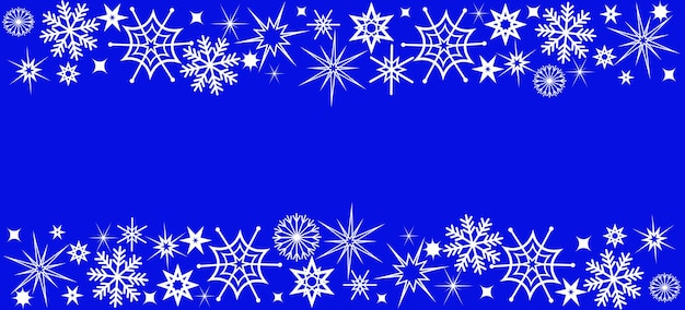 Weiße Schneeflocken auf blauem Hintergrund.