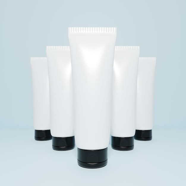 Weiße Schönheit Tube mit Handcreme Kosmetik Beauty Tube Mockup mit Schatten auf blauem Hintergrund Kosmetik- und Medizinflasche minimalistisches Design Verpackung Mockup 3D-Rendering