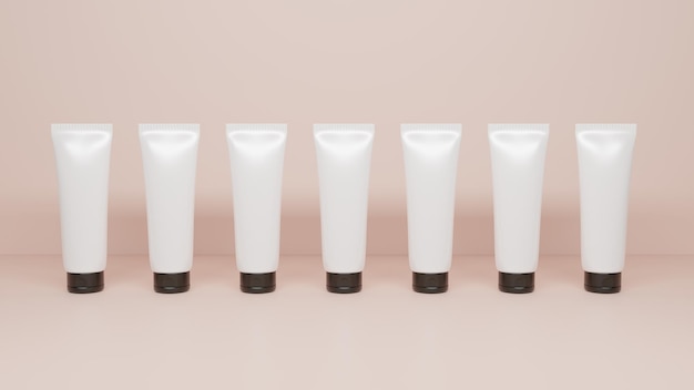 Weiße Schönheit Tube mit Handcreme Kosmetik Beauty Tube Mockup mit Schatten auf rosa Hintergrund Kosmetik- und Medizinflasche minimalistisches Design Verpackung Mockup 3D-Rendering