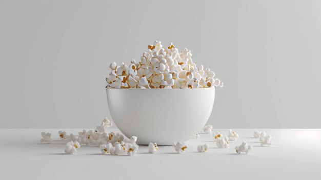 Weiße Schüssel mit Popcorn auf weißem Hintergrund