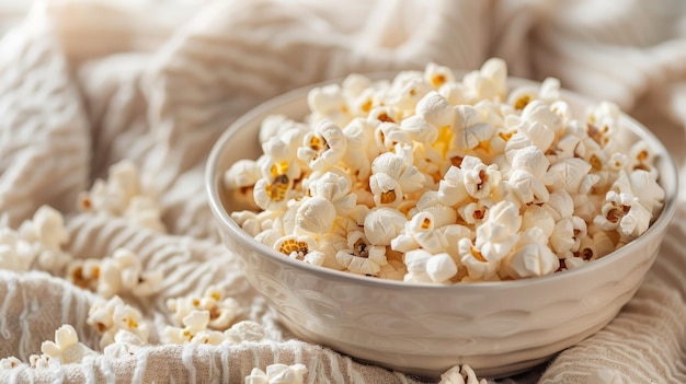 Weiße Schüssel mit Popcorn