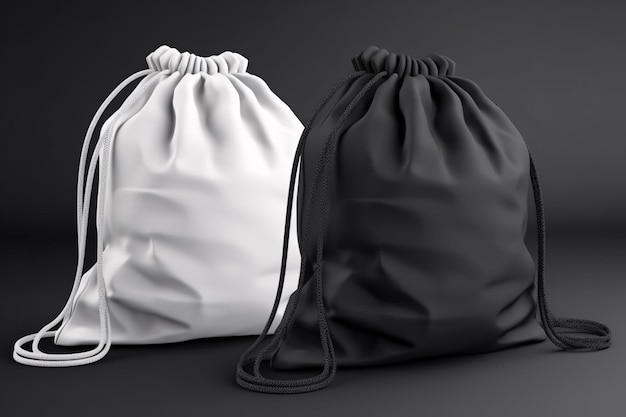 Weiße schwarze Rucksacktasche an einem Seil Sporttaschen-Attrappe auf grauem Wandhintergrund Attrappe Vorlage für individuelles Design Generative KI