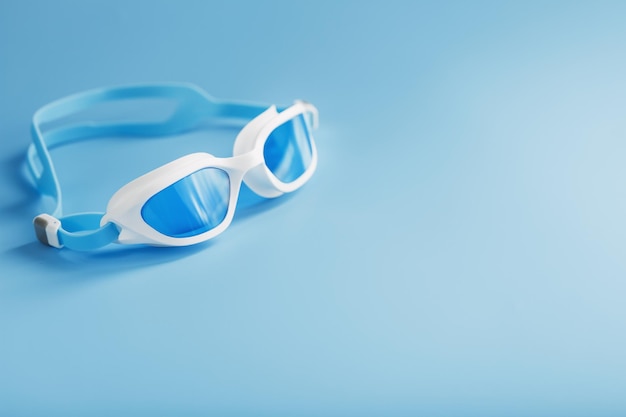 Foto weiße schwimmbrille auf blauem grund