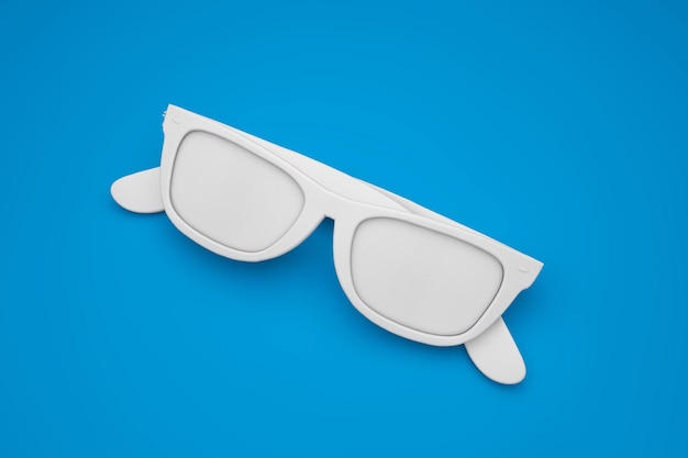 Weiße Sonnenbrille auf einem hellblauen Hintergrund Summertime Hintergrund 3D-Rendering