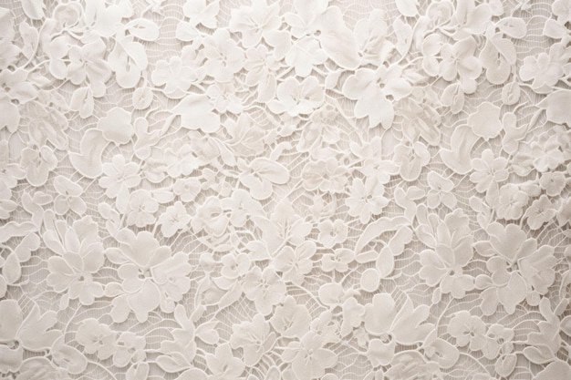 Weiße Spitze mit kleinen Blumen auf weißem Hintergrund. Generative KI-Illustration