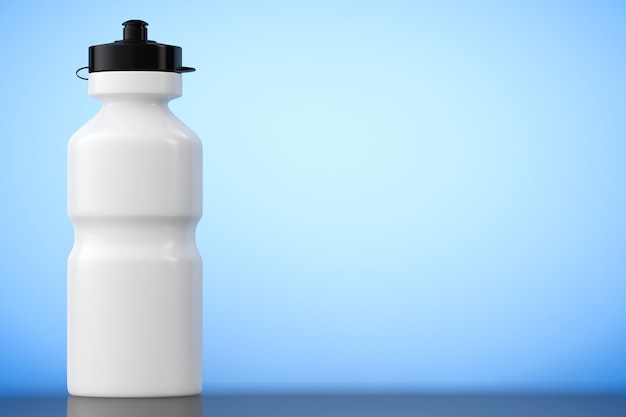 Weiße Sport-Plastikwasserflasche auf dem blauen Hintergrund. 3D-Rendering