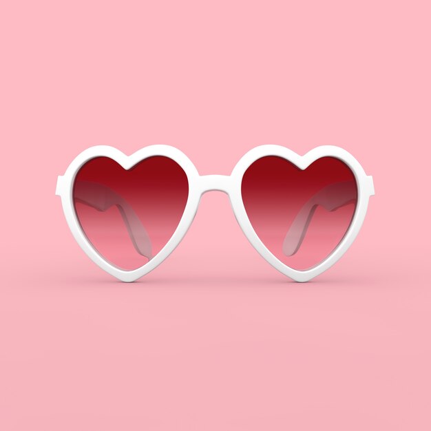 Weiße Strandsonnenbrille in Herzform mit rosa Brille auf rosa Hintergrund. 3D-Rendering